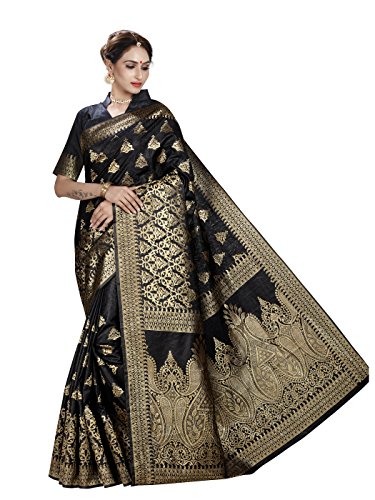 Shonaya Women's Woven Cotton Silk Black Designer Saree With Unstitched Blouse Piece
