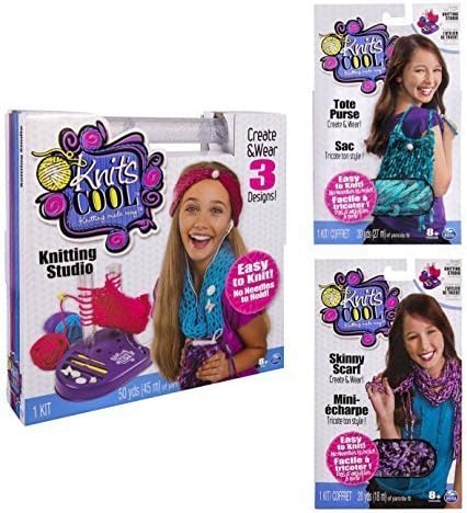 Knit's Cool Gift Bundle: Knitting Studio, Tote Purse Kit and Skinny Scarf Kit