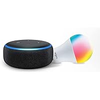 Echo Dot (3rd Gen, Black) + Wipro 9W LED Smart Color Bulb combo - Works with Alexa - Smart Home starter kit
