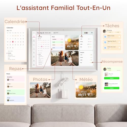Ingnok 15,6" Calendrier Numérique Wi-Fi,Organisateur Familial Mural Intelligent, Écran Tactile HD, Planning Familial Connecté, Planificateur de Repas, Tableau des Tâches et Cadre Photo Numérique,32 Go