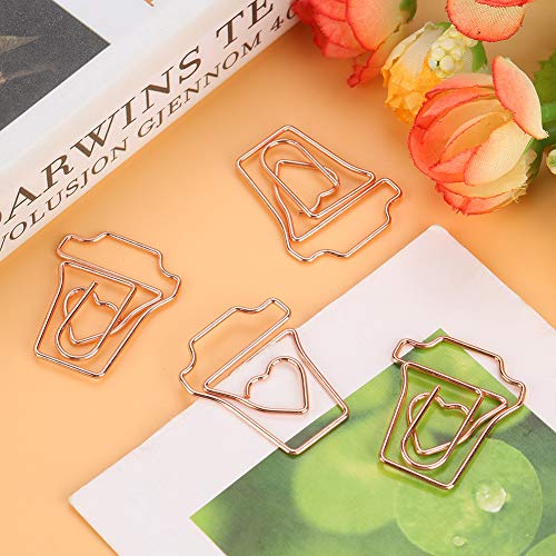 12Pcs/Box Rose Gold Paper Clips Metal Funny Document Clips for School Office Bookmark Marking Organizing Stationery Supplies