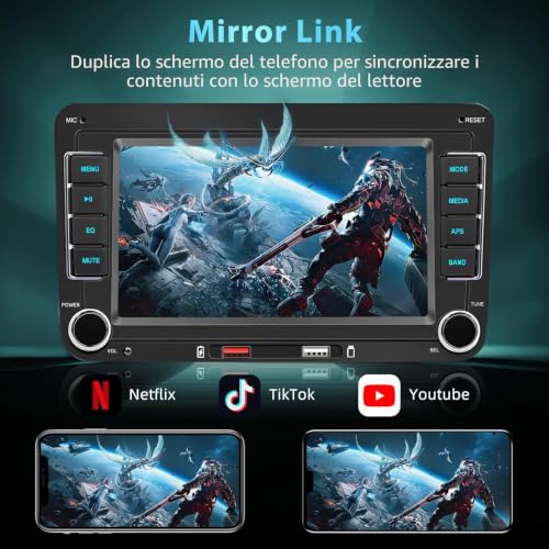 Car Radio for Golf 5 6 Passat Jetta Tiguan Touran Polo Caddy, Car Stereo with Wireless CarPlay and Android Car, 7" IPS Touch Screen, Bluetooth, FM Radio, AM RDS Radio, Mirror Link and Canbus