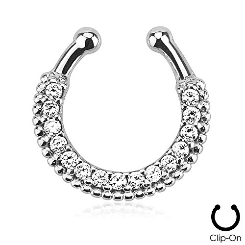 Oasis Plus Clear Crystal Clip On Septum Fake Nose Ring Hoop Non Piercing Stud Novelty Body Jewelry
