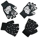 N'Ice Caps Girls Glow in the Dark Magic Stretch Winter Gloves 2 Pair Pack (8-14 Years, Black/White)