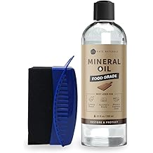 Kate Naturals Mineral Oil for Cutting Board 12oz with Wax Applicator. Food Grade &amp; Food Safe Mineral Oil to Protect Wood on C
