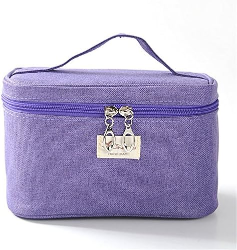 Centralocker Fashion Popular Portable Handle Cosmetic Pouch Small Travel Toiletry Bag Polyester Top Zipped Organizer Makeup Case Purple