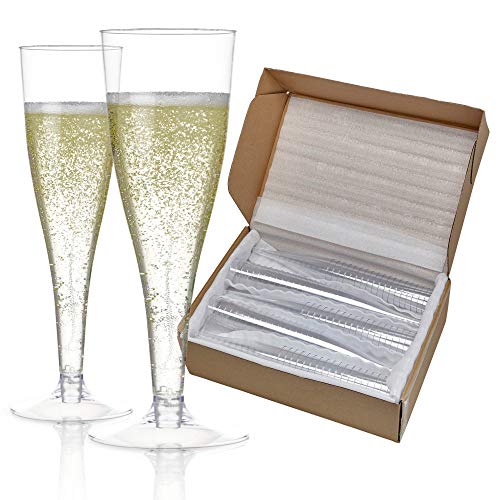 100 Plastic Champagne Flutes Disposable Clear Plastic Champagne