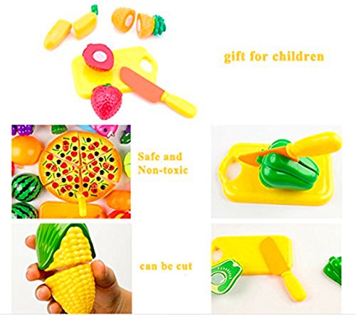 IVYRISE Toddlers Toys 24 Pieces Pretend Play Fruit Toys Cutting Plastic Fruit Vegetable Pizza Toys, Early Education Hand-eye Training Cutting Toys for Baby Kids Children - Thumbnail 5
