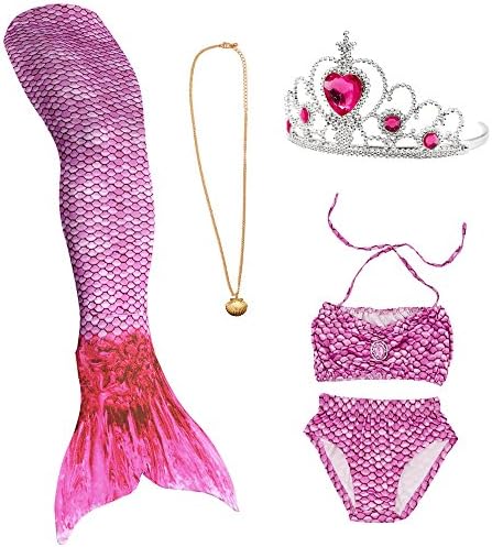 Mayskey Mermaid Tails for Swimming and Party for Girls Kids Mermaid Tails with Sea Shell Necklace and Crown (120 (6-8Years), Water Purple for Picture)