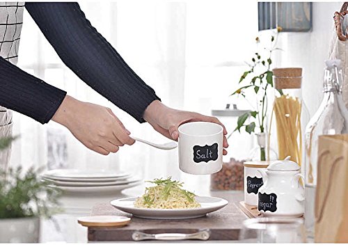 Ceramic Food Storage Condiment Server Pots with Bamboo Lid &Base- Modern Design Porcelain Jar- Perfect Canister for Sugar Bowl Serving Tea, Coffee, Spice, Salt,10.2 OZ (300 ML), Sugar Oil