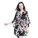 Deksias Women's Printing Peacock Kimono Robe Silk Robe (XXL, Black)