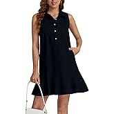 LifeShe Women‘s Shirt Mini Dress Sleeveless Cotton Short Dress Button Up Ruffle Hem Shift Dresses Black