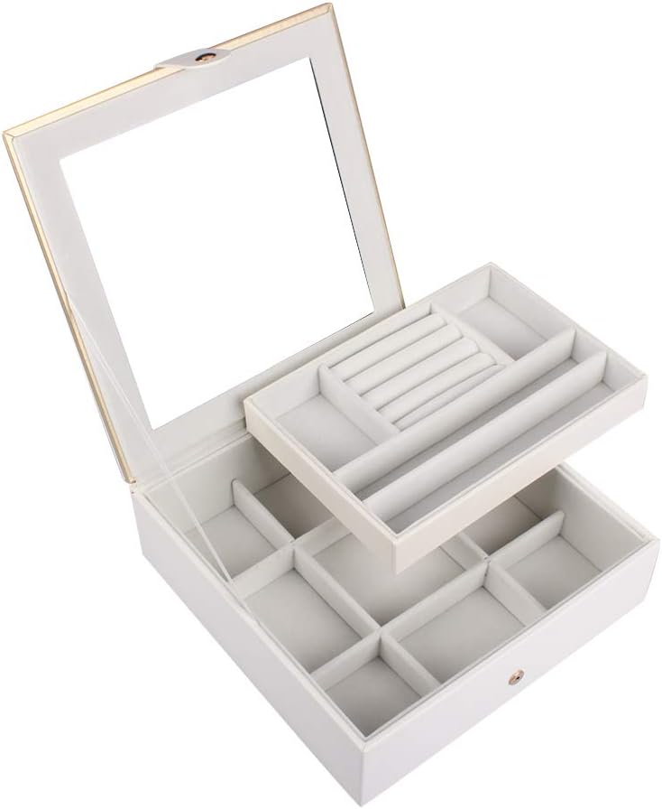 Outry Jewellery Box, Portable Jewellery Display Storage Organizer for Earrings Necklaces, Rings, Bracelets, Brooches, Jewellery Case with Mirror