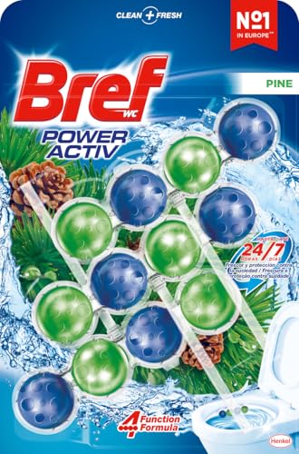 Power Activ Pine (3 unidades), limpia baño con fórmula 4 en 1, cesta higiénica y protectora para inodoro, con aroma a Pino, limpiador baño antical, 24 h de protección