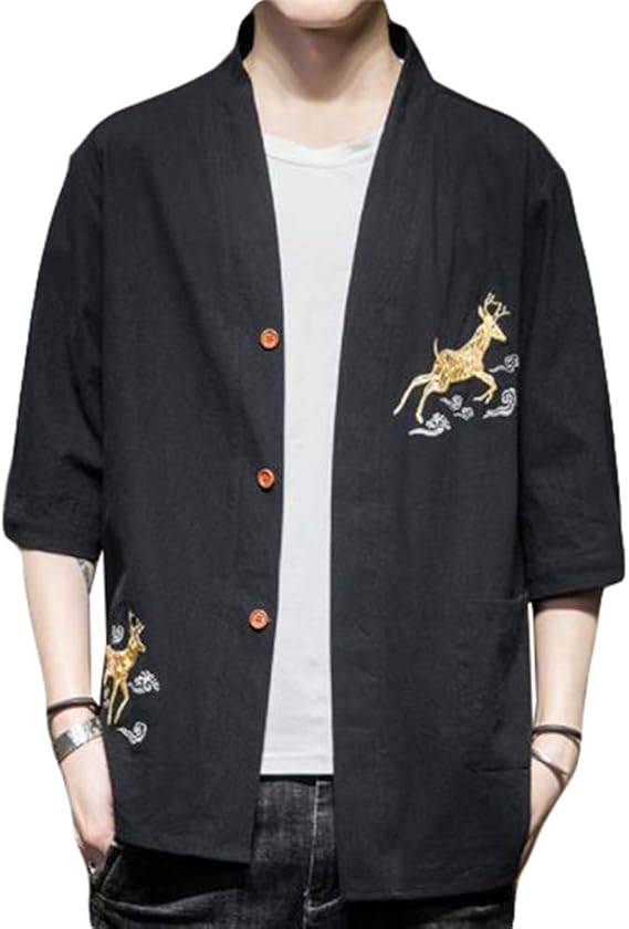 Amazon Qyy半袖 シャツ メンズ リネン 開襟シャツ 和式パーカー 大きいサイズ メンズ トップス 夏 アウター 冷房対策 黒 カーディガン カーディガン 通販