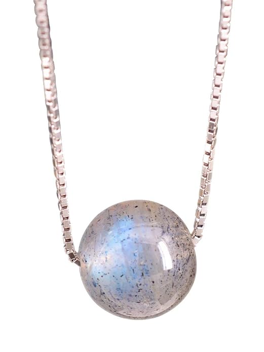 NicoWerk Damen Silberkette mit Anhänger Kugel aus 925 Sterling Silber Ball Rund Mondstein Stein Edelstein Venezianerkette SKE