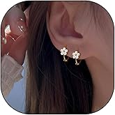 Gold Small Flower Hoop Earrings for Women Sweet White Enamel Floral Huggie Dangle Earrings Minimalist Silver Boho Petal Jewelry Accessories