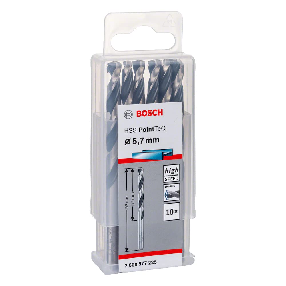 Bosch Professional 10-piece PointTeQ HSS Twist Drill Bit (for Metal, 5.7 x 57 x 93 mm, Drill Driver Accessories)