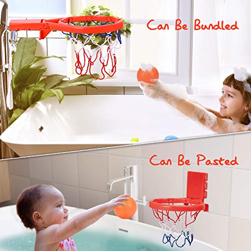 Joyjoz Bath Toys Basketball Hoop & Balls, Bathtub Toys Set with Fishing Net, 3 Basketballs, 6 Marine Animals, 5 Stacking Cups, Storage Bag for Kids & Toddlers Gift