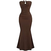 Milumia Women's Ruched Strapless Tube Dress Ring Fishtail Bodycon Maxi Going Out Dresses