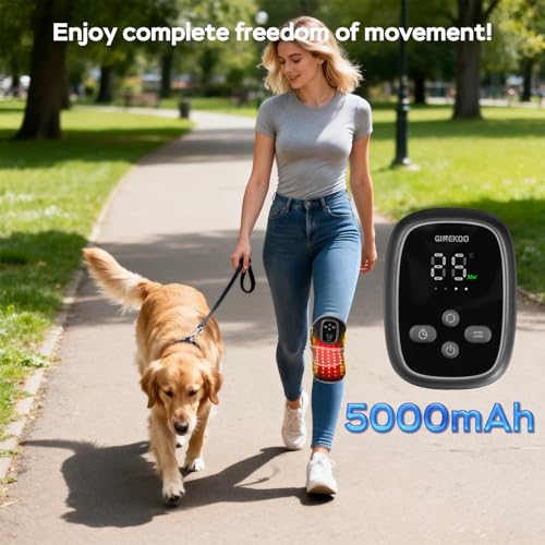 GINEKOO Red Light Therapy Knee Massager Brace – 660nm & 850nm Near-Infrared Light Devices, 4-Motor Deep Vibration Massage with Heating & Red Light Pulse Mode, 5000mAh Cordless Knee Pain Relief for Home & Office