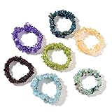 Set of 7 Stretchable Chip Gem Bead Bracelet (Amethyst, Aquamarine, Citrine, Fluorite, Garnet, Kyanite, Peridot)