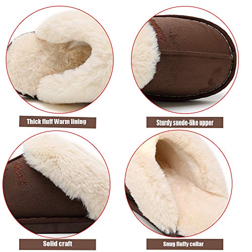 SOSUSHOE Women Slippers Fluffy Fur Slip On House Slippers Soft and Warm House Shoes for Indoor Outdoor, Deep Brown, 9.5-10.5