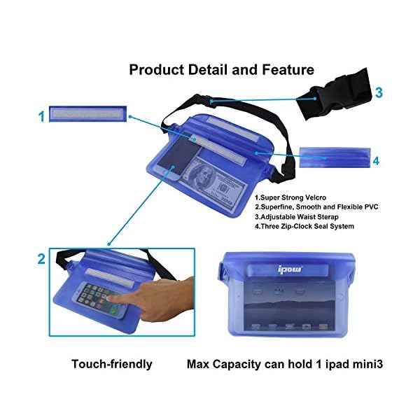 2-Pack-Ipow-Waterproof-Pouch-Bag-Case-Waist-Strap-for-Beach-Swim-Boating-Kayaking-Hiking-Etc-Protect-IphoneCellphoneCameraCashMp3Passport-Document-From-Water-Sand-Snow-Dust-and-Dirt