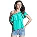 BLDO Women's Ruffles Off Shoulder Solid Chiffon Blouse Crop Top (S, Green)