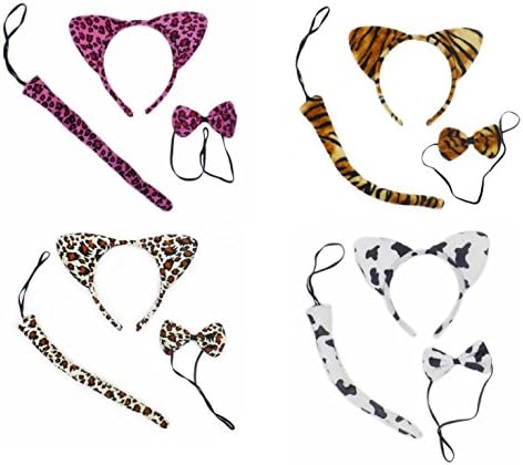 Honeya 4 Sets of Baby Kids Cute Cartoon Cat Ear Headband,Bow Tie and Cat Tail For Dress Party Color2