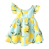 Weixinbuy Little Girls Lemon Printed Backless Hollow Skirt Shoulder-straps Dresses