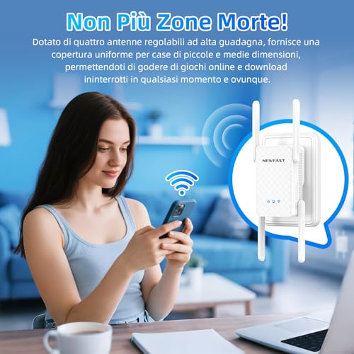 NEWFAST 3000Mbps Powerful WiFi Repeater for Home, WiFi6 WiFi Extender Dual Band 2.4G/5GHz with 4*5dBi Antennas, Gigabit Ethernet Port, WPS Function, Supports Repeater/Router/AP Mode