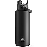 POWCAN 40 oz Insulated Water Bottle with 2-in-1 Straw and Spout Lid, Keep Cold 24H, Leak-Proof, BPA-Free, Double Wall Stainless Steel Water Bottle for Sports, Gym, Travel, and School (Dark Knight)