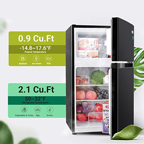 TECCPO 2 Door Mini Fridge, 3.0 Cu Ft Mini Refrigerator with Freezer
