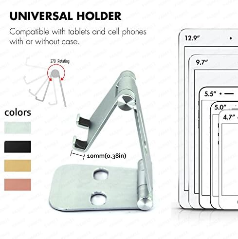 [3 in 1] Portable Foldable Adjustable Cell Phone Stand, Tablet Stand, PANKEE Aluminum Cradle, Holder, Stand for iPad 2/3/4 Mini Pro 9.7" 10.5",iPhone 7/6S Plus, Tablets, Macbook, Laptops - Silver