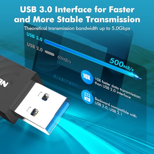 NEWFAST 1300Mbps Adaptador WiFi USB para PC, 5GHz/2,4GHz Receptor WiFi, Antena Wi-Fi USB 3.0, Dongle Wi-Fi Compatible Windows 11/10/8/8.1/7,Mac OS 10.9-10.15