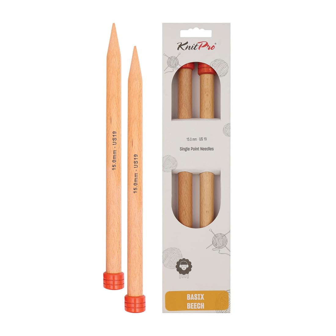 KnitPro Basix Beech Single Pointed Needles 10" (25cm) | 15.00mm
