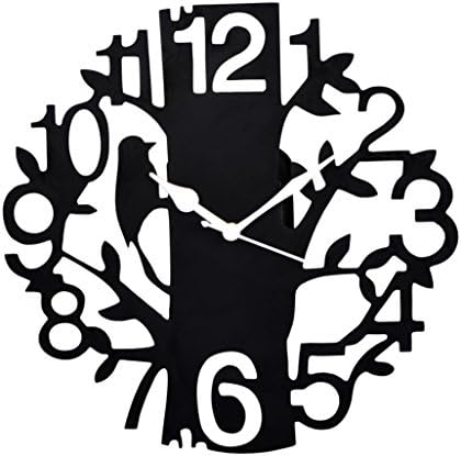 Cloacker Wooden Bird Tree Wall Clock (25 cm x 25 cm x 3 cm, Black)