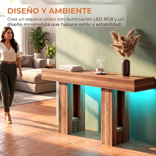 Alma Hogar Credenza Recibidor con Luces LED,Mesa de Entrada 160CM,Retro. | Consola de Entrada Estilo Campestre,Mueble para Detrás del Sofá Con Veta de Madera Rústica,Ideal para Sala y Pasillos.