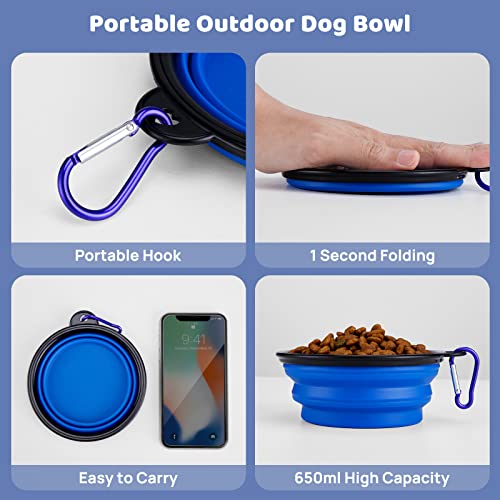Odoland 2 in 1 Slow Feeder Dog Bowls and Licking Mat, Puzzle Dog Food Bowl with Premium Lick Pad and Outdoor Foldable Dog Bowl Anti-Gulping Interactive Water Dog Bowl