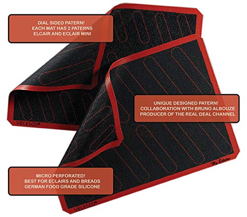 Silicone Eclair Baking Mat - Set of 2 Half Sheet 11 5/8" x 16 1/2" - Non Stick Micro Perforated Silicon Liner by Velesco