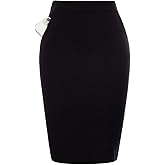 Kate Kasin Womens Knee Length Elastic Waist Basic Stretchy Bodycon Business Pencil Skirt