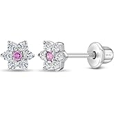In Season Jewelry CZ Flower Kids Earrings - 925 Sterling Silver Hypoallergenic Earrings for Girls with Secure Screw Backs - Safe & Comfortable for Toddlers, Kids & Little Girls