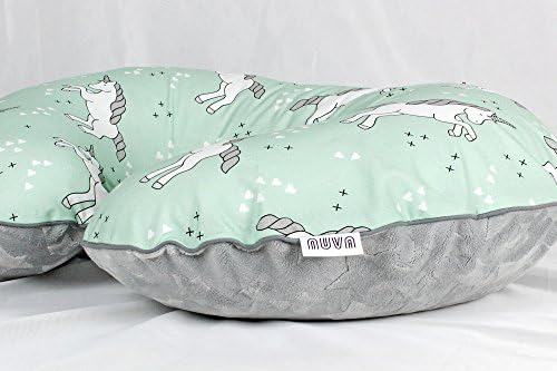 Unicorn Boppy Cover Handmade Nursing Pillow for Girl Cotton Minky Cover With Zipper Gray Mint