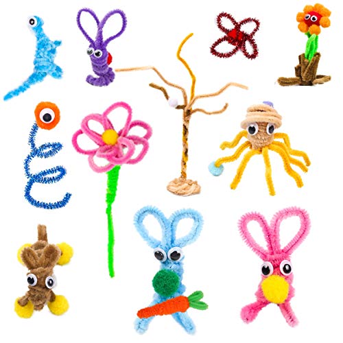 Pipe Cleaners Pom Poms for Crafts 150Pcs Wiggle Eyes 250Pcs Pompoms