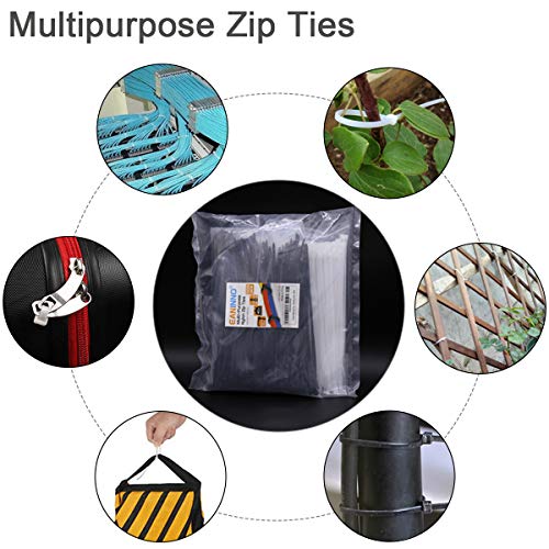 Zip Ties 8 inch, 500 PCS Heavy Duty Cable Wire Ties, White & Black Half with Easy Self-Locking Tie Wraps, Multipurpose Plastic Nylon Zipties for Tying Work Indoor Outdoor by EANINNO