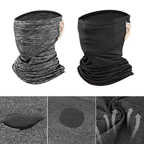 Neck Gaiter Bandana Ear Loops 2 Packs, UV Sun Protection Cool Face Cover Reusable Magic Scarf Balaclava for Men&Women Workout Yoga Running Hiking Motorcycle Cycling Ski