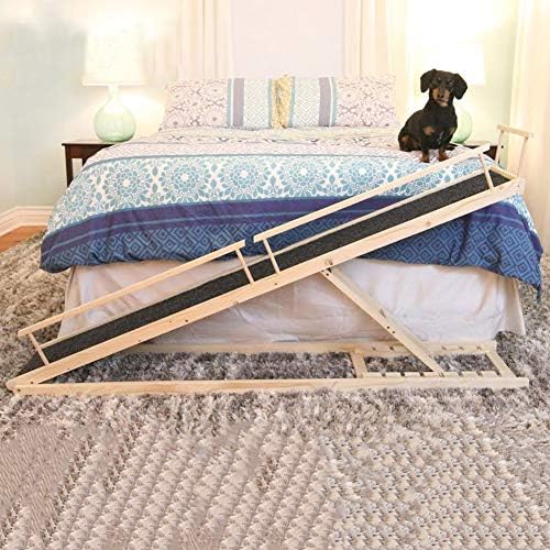MDBT Dog Bed Ramps for Small Dogs, Wood Pet Ramp for High Beds, 59 in. Long Adjustable 37 in. Tall Supports Cats and Dogs Up to 40 lbs