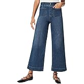 MIFJNF Oprah's Favorite Women's High Waisted Tummy Control Sailor Wide Leg Trouser Cropped Wide Leg Baggy Stretchy Denim Jean (Blue,Small)