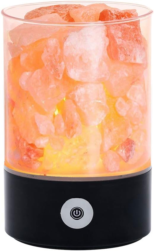 TOMNEW Natural Himalayan Salt Lamp, USB Real Himalayas Himilian Pink Salt Crystal Rock Lamp Good for Health Small Mineral Negative Lonic Stone Lava Salt Night Light for Bedroom Office (Black, Round)